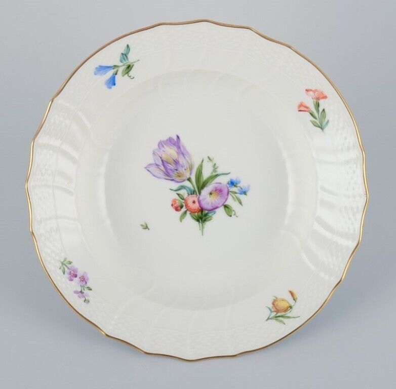 Royal Copenhagen six Saxon Flower deep plates in porcelain