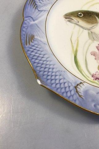 Royal Copenhagen Blue Fish Plate with Gold No 1212/3002