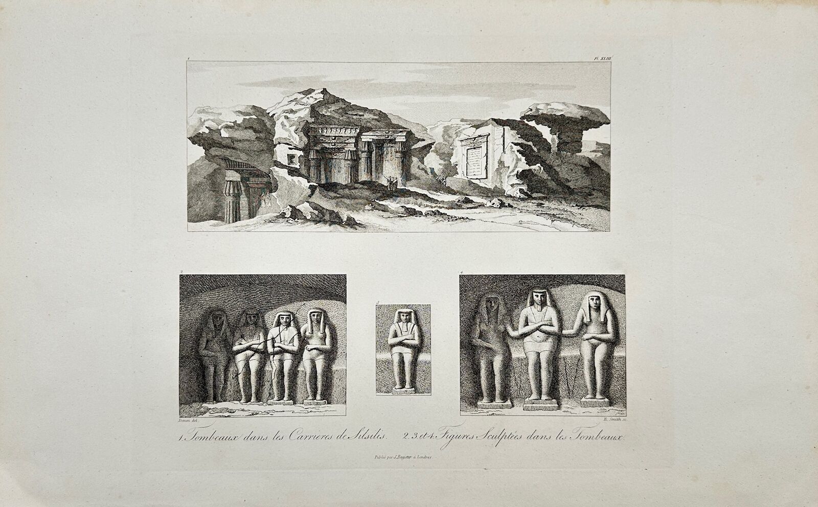 Antique Print - Vivant Denon - View of Figures Carved in Tombs - Egypt - F3