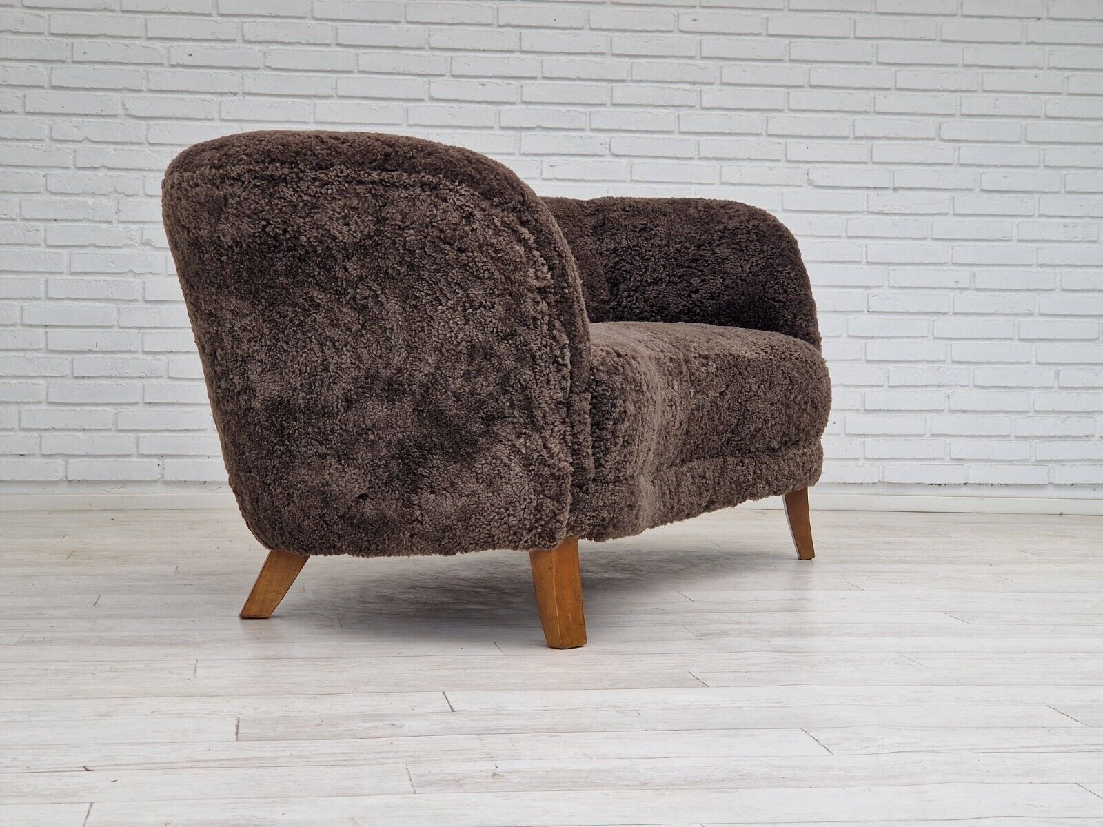 60s Danish design renovated seater "Banana" sofa genuine sheepskin