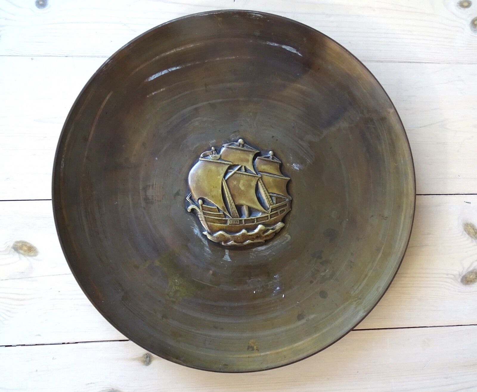 Danish MALM large copper plate weight 18 kilo 395 cm with attractive ship