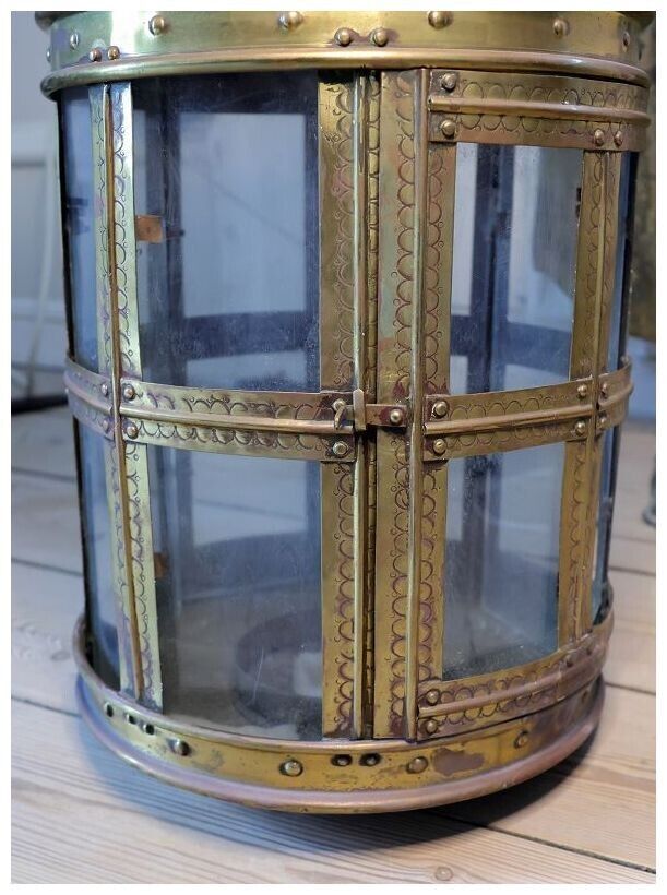 *SC*LOVELY HUGE BRASS HALL LANTERN EUROPEAN CANDLE HOLDER 18TH CENT