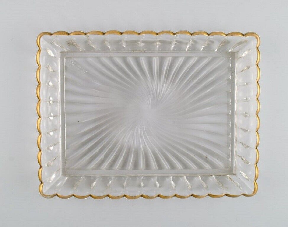 Baccarat France Art Deco serving dish in clear art glass with gold edge