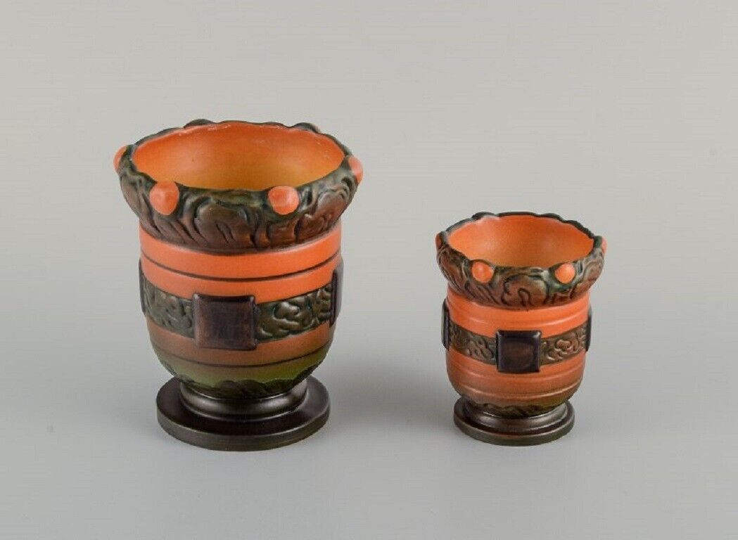 Ipsens Denmark Two Art Nouveau jars in hand-painted glazed ceramic 1920s