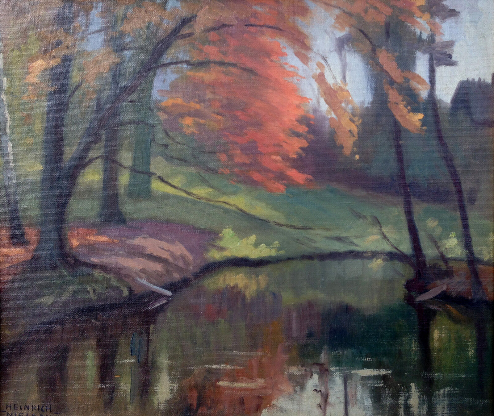 Heinrich Nielsen (1929): CLEAR STILL POND FALL original oil painting