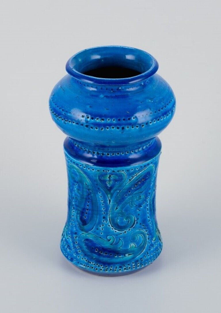 Aldo Londi for Bitossi Italy Ceramic vase in azure blue glaze 1960s/70s