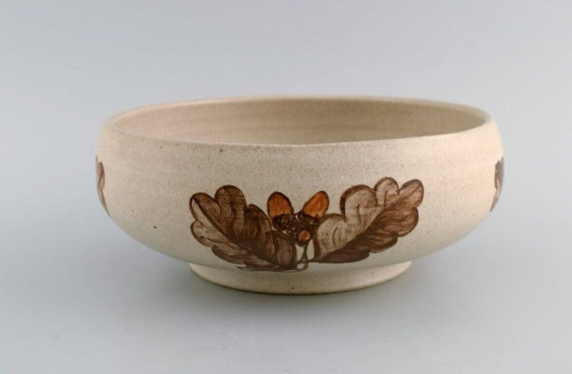 Kähler HAK Glazed ceramic bowl with hand-painted leaves and acorns 1960s