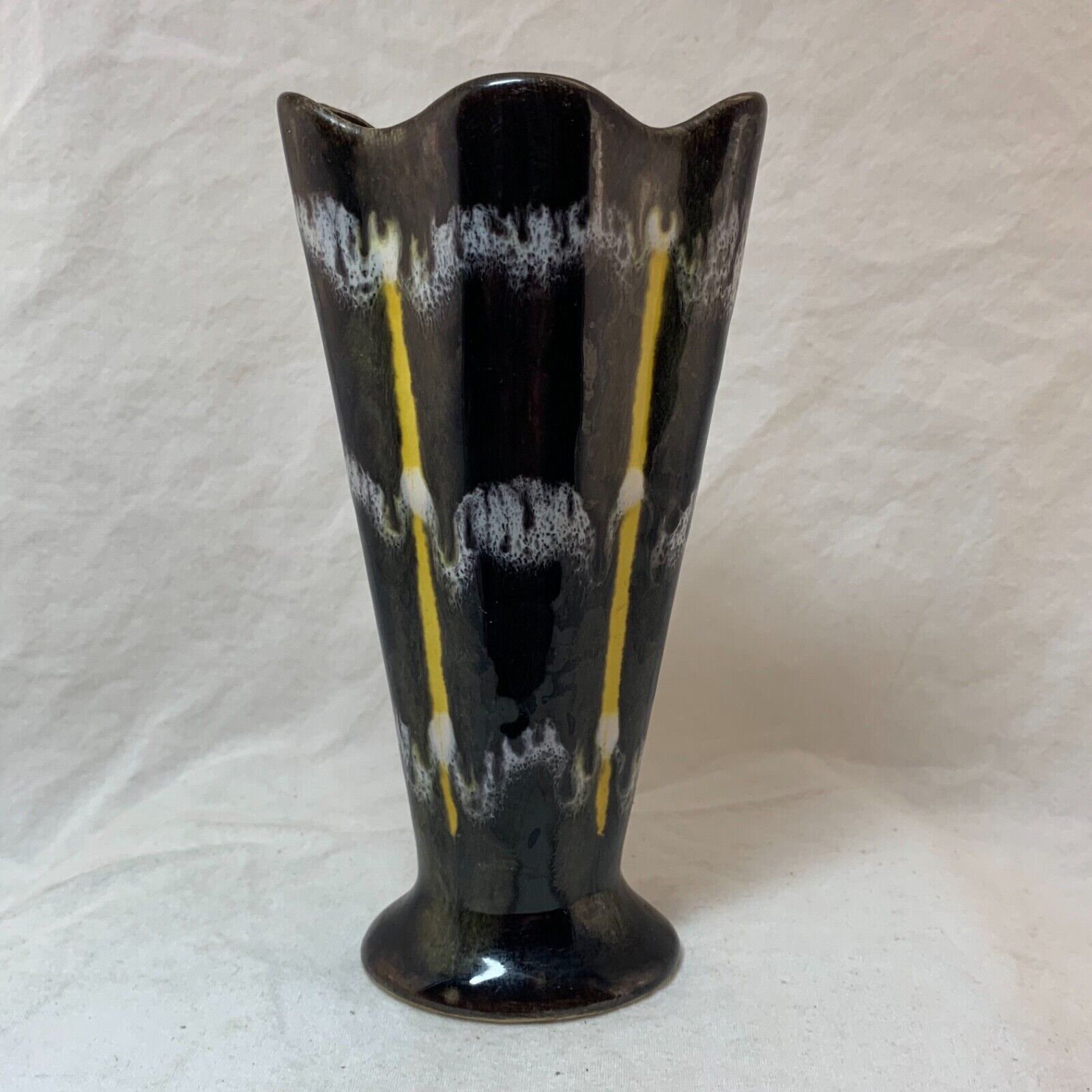 Vintage Fohr Keramik West Germany Luna vase 310-15 black  yellow