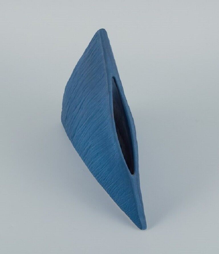 European studio ceramicist Unique triangular vase in blue glaze Late 1900s