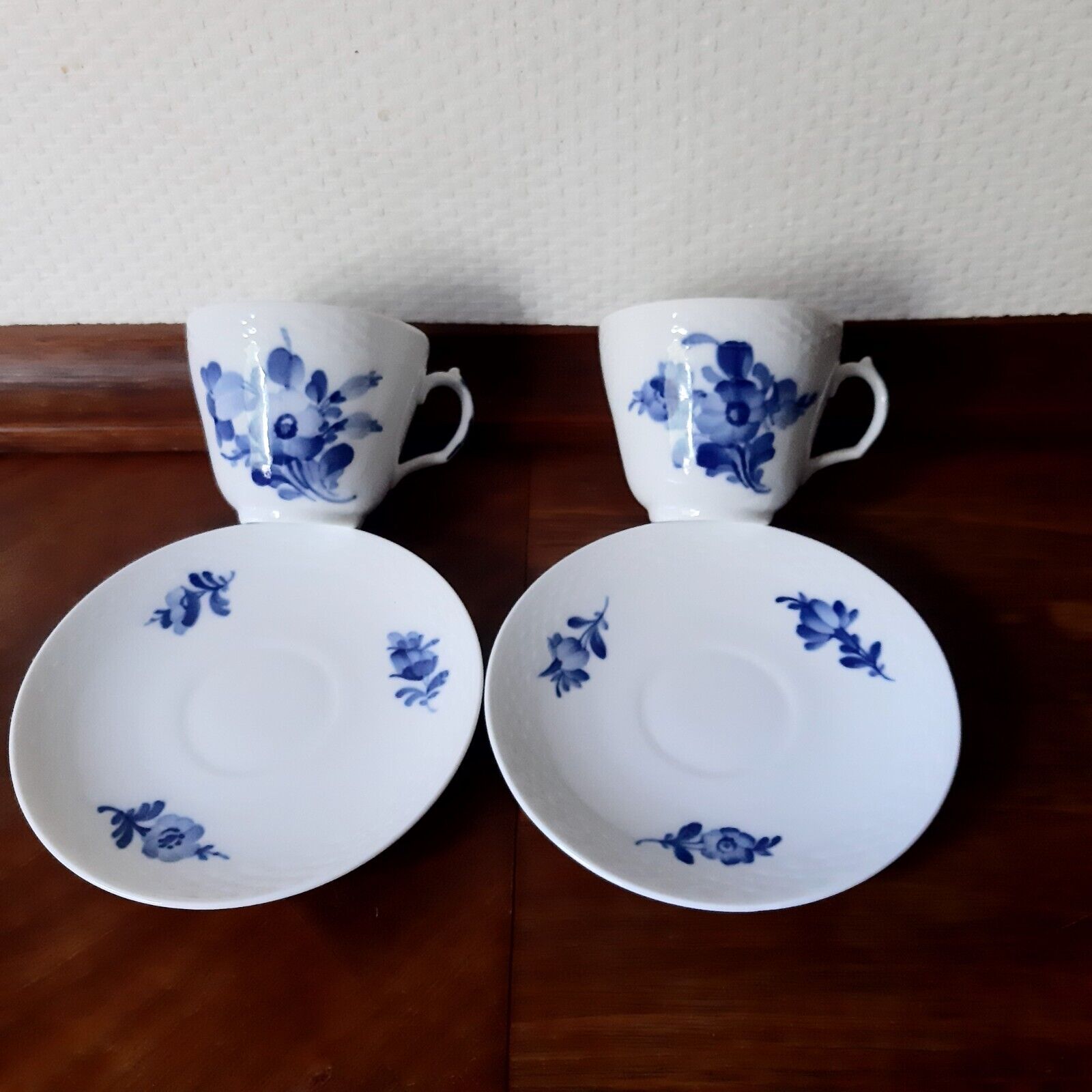 2 x ESPRESSO SETS BLUE FLOWER Braided  # 10- 8046 Royal Copenhagen 1956  1958 1