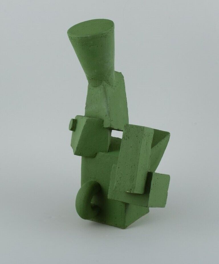 Christina Muff contemporary Danish ceramicist Cubist sculpture in green