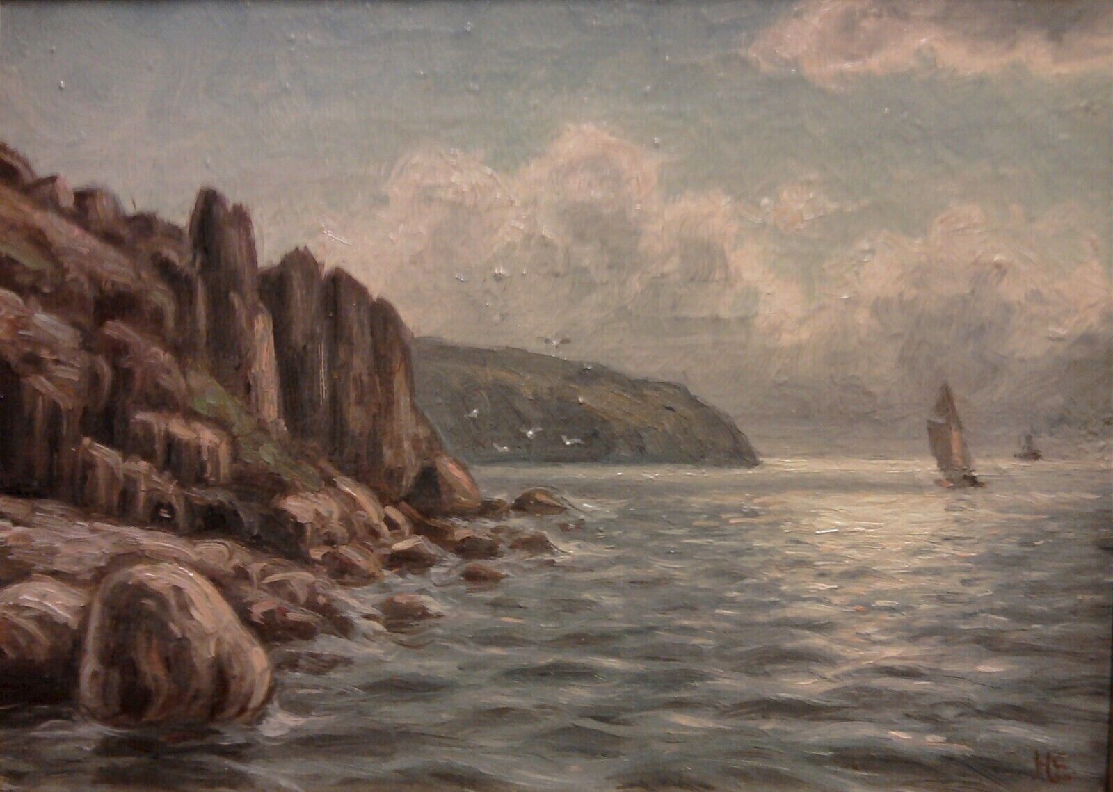 ROCKY BAY Original antique oil painting