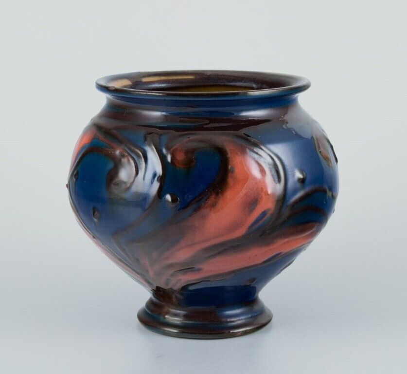 Kähler ceramic vase in horn technique Glaze in blue and orange tones