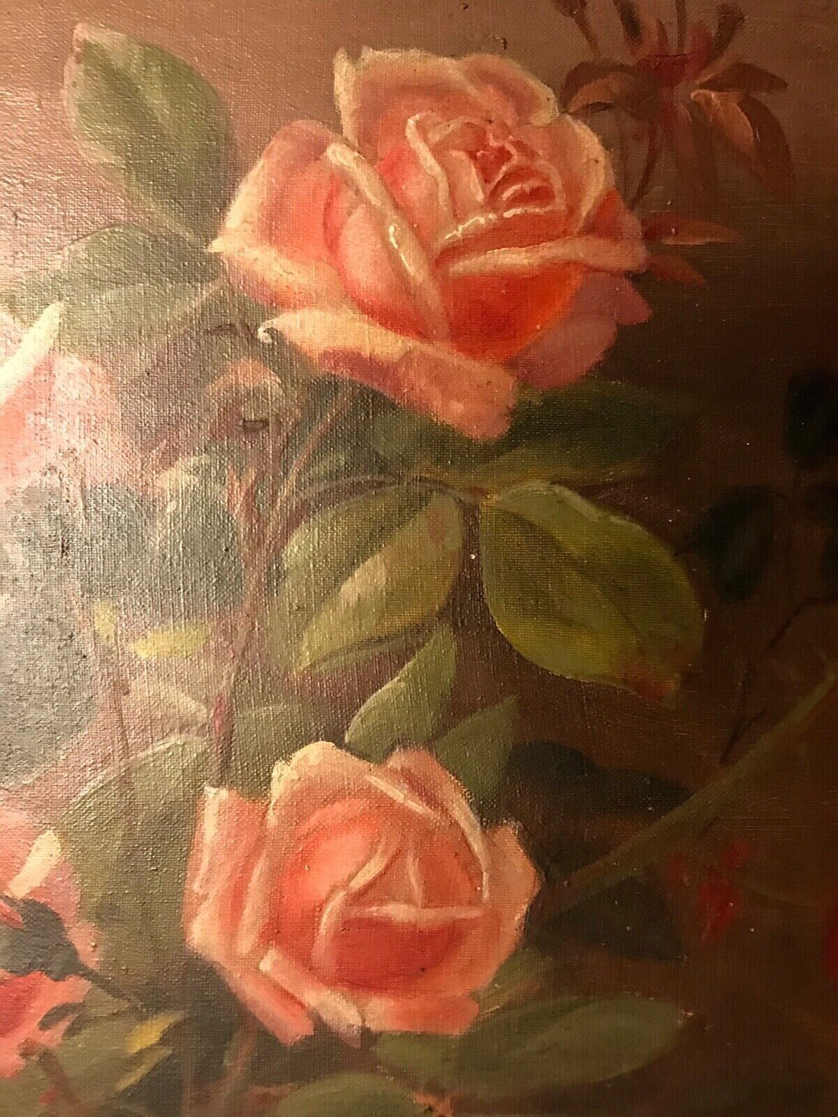 PINK ROSES Original oil painting dated 1908