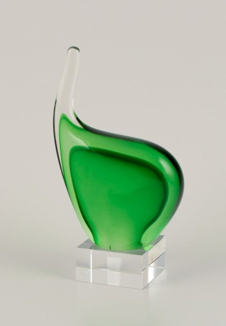 Per Lütken Holmegaard Sculpture in green art glass On a base Organic shape