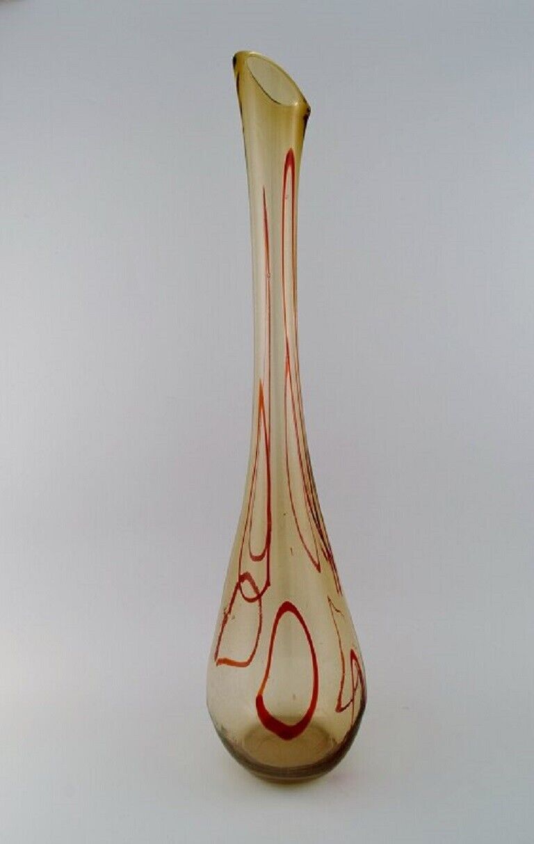 Large Murano floor vase in smoky and red mouth blown art glass Italian design