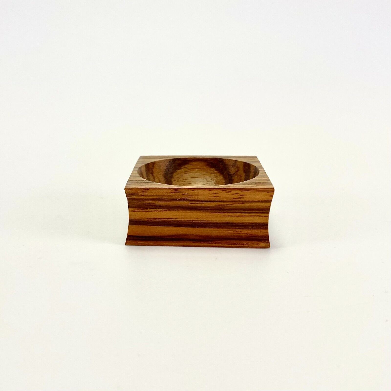 Pair Vintage Mid-Century Modern Carved Geometric Rosewood Salt Cellars Tableware