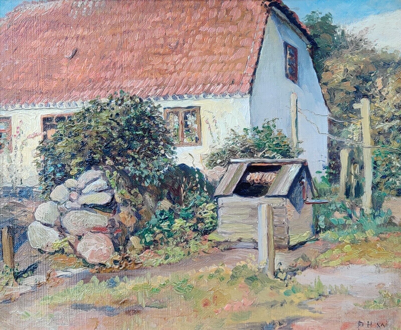 Peter H Wilhardt (1866-1929): WELL IN FRONT OF COTTAGE original oil painting