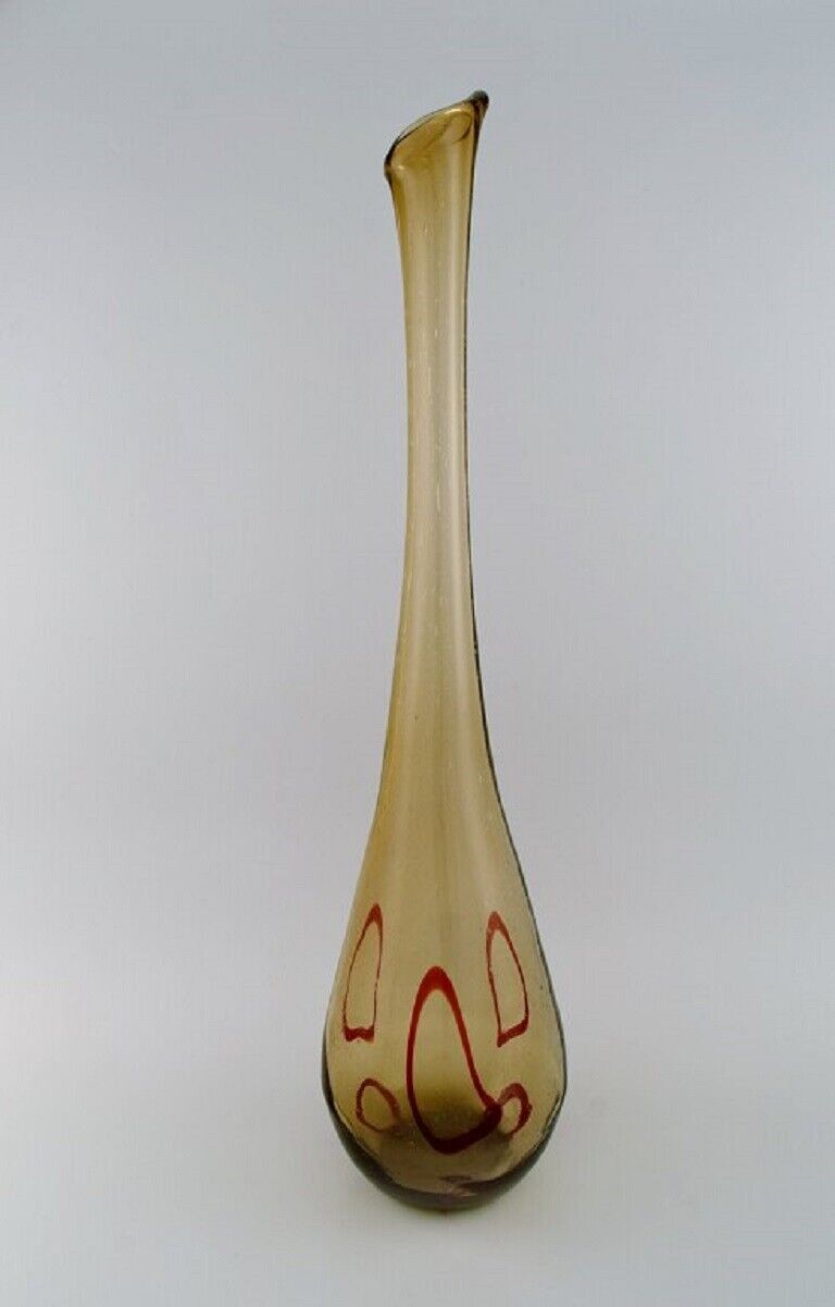 Large Murano floor vase in smoky and red mouth blown art glass