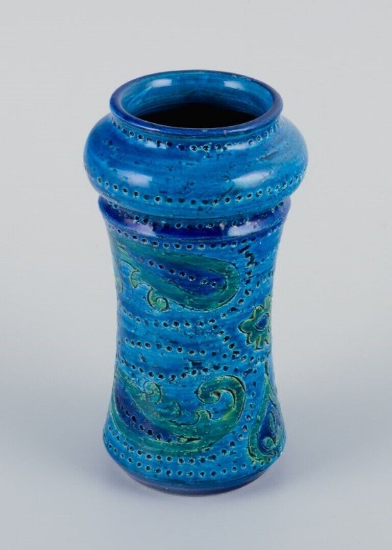 Aldo Londi for Bitossi Italy Ceramic vase in azure blue glaze  1960s/70s