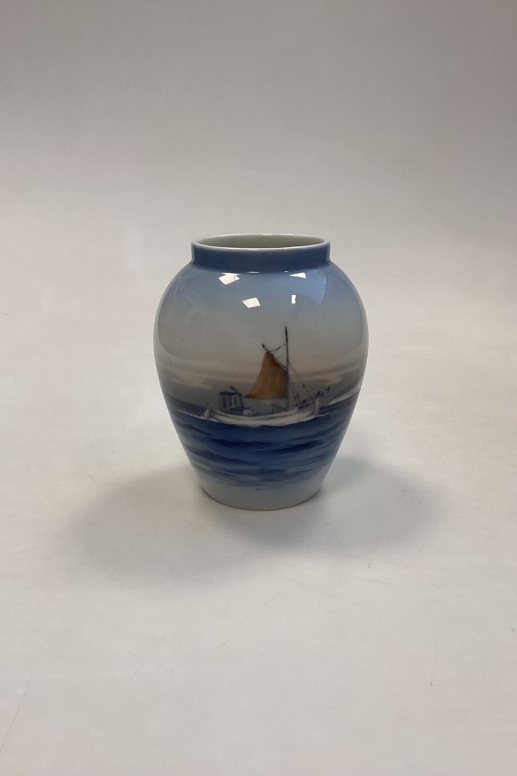 Lyngby Porcelain Vase with Fishing Cutter No 74-2