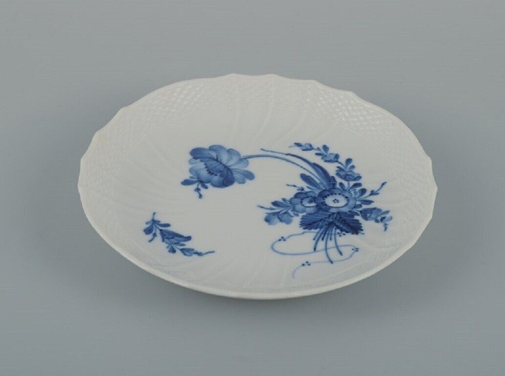 Two Royal Copenhagen Blue Flower curved a low stand and a dish