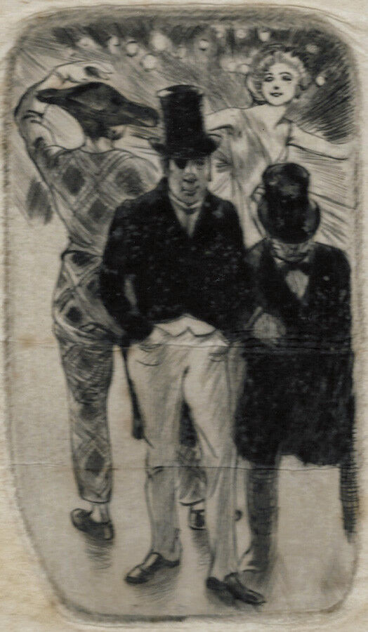 Arthur Hogg etching British artist Gentlemen at circus c1900