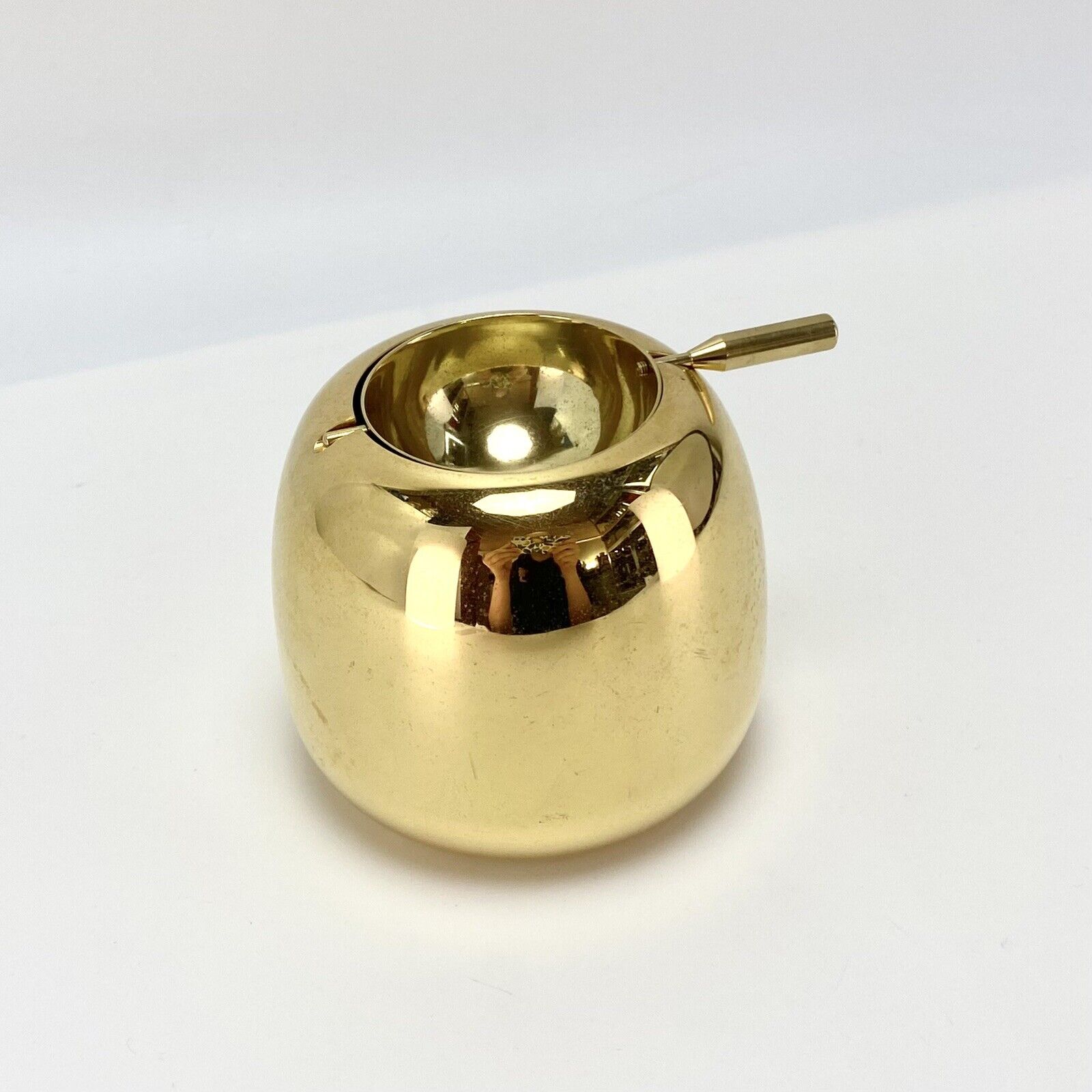 Heavy Vintage Danish MCM Brass Flip Top Ashtray Gold á La Stelton Cylinda Line