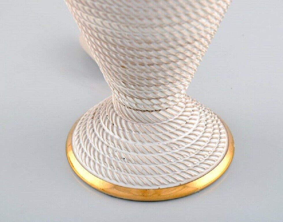 Hand made Italian table lamp in glazed ceramics with rope design