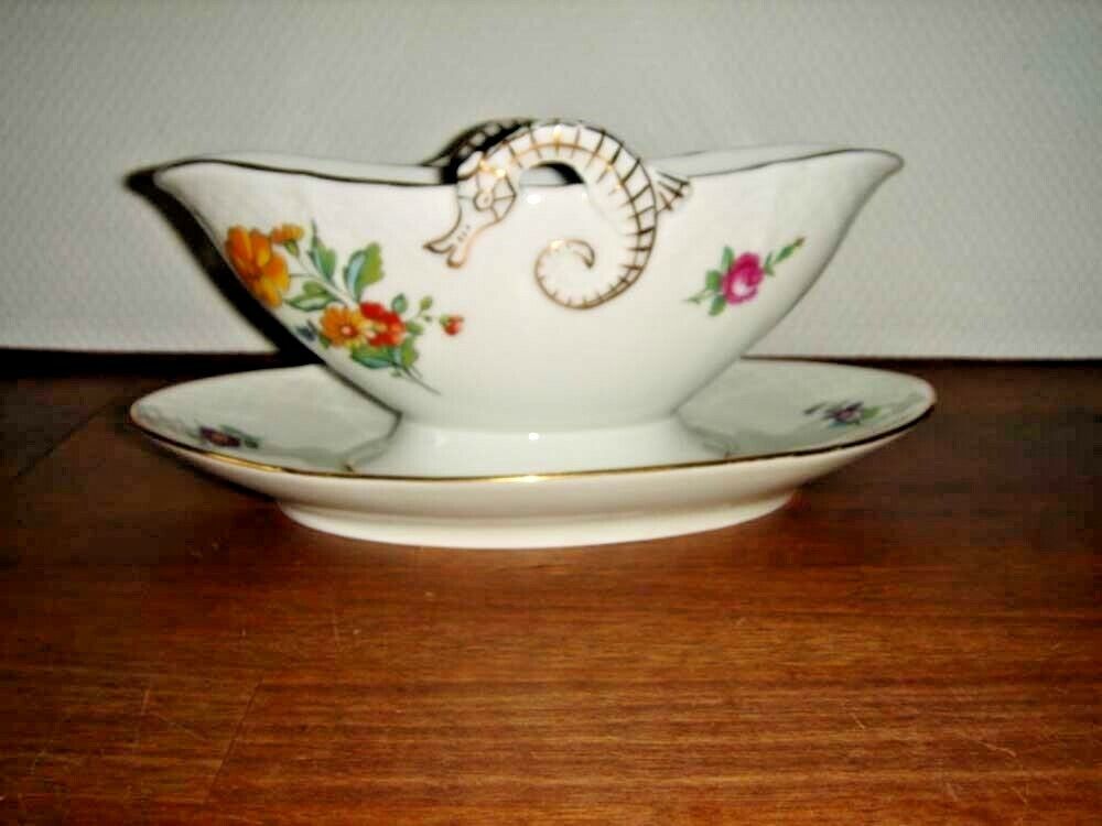 GRAVY BOAT w attached Underplate SAXON FLOWER Bing  Grondahl Royal Copenhagen 1