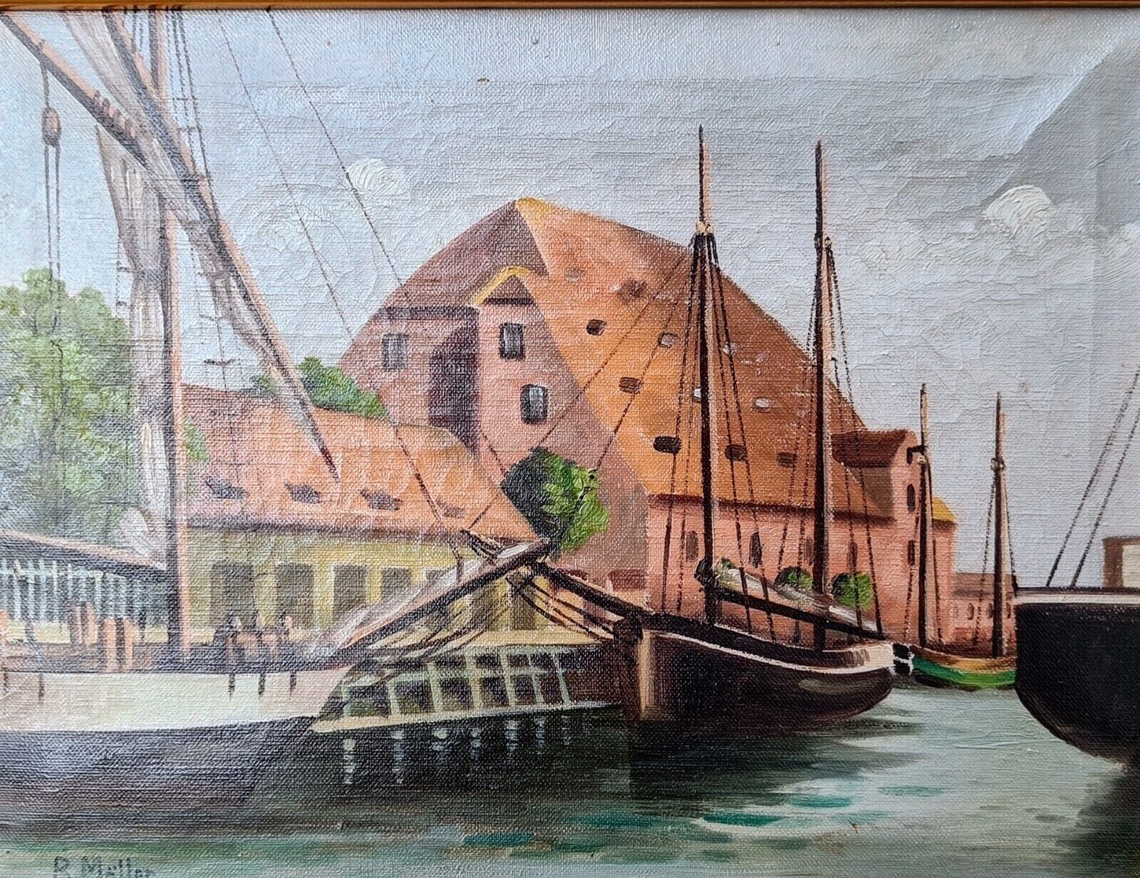 HARBOR SCENE original oil painting beautiful frame