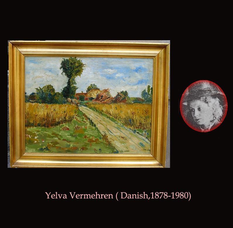 Yelva Vermehren ( 1878) Farm House Among Fields on Country Road Dated 1925