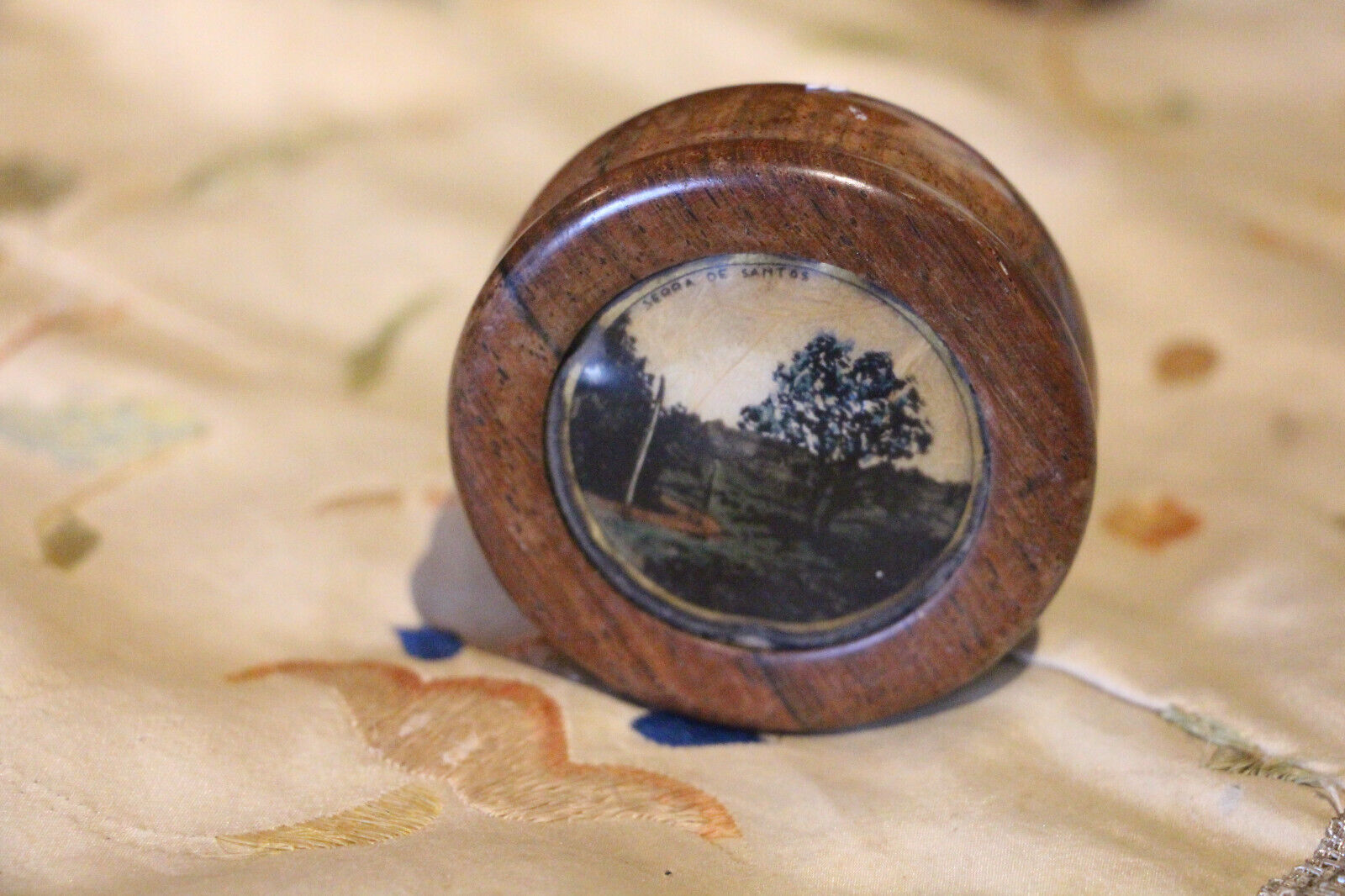 Small round wooden pill-box