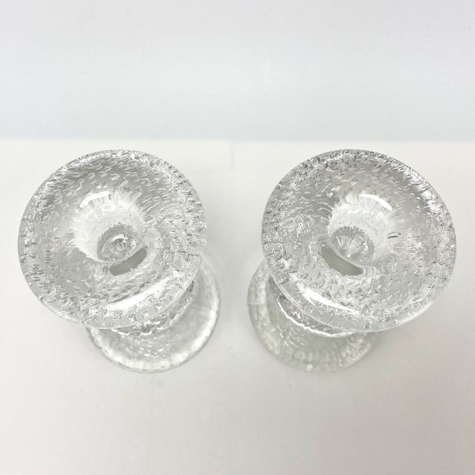 Pair Vtg 2-Ring Iittala Festivo Candlesticks Timo Sarpaneva Clear Crystal Glass