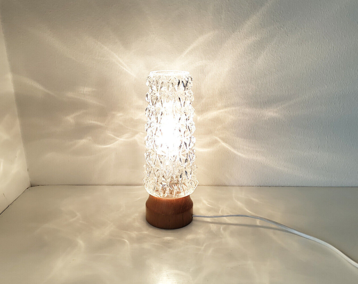 Vintage glass table lamp Swedish 1960s glass and teak lighting