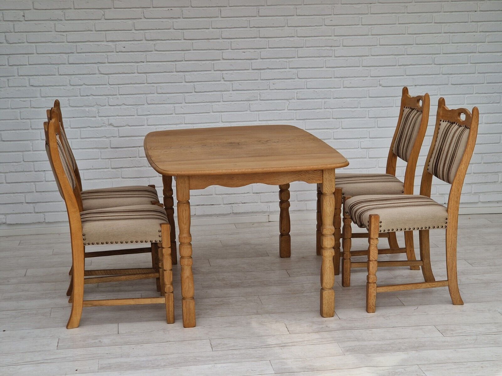 1970s Danish design dinning set of table and four chairs oak wood wool