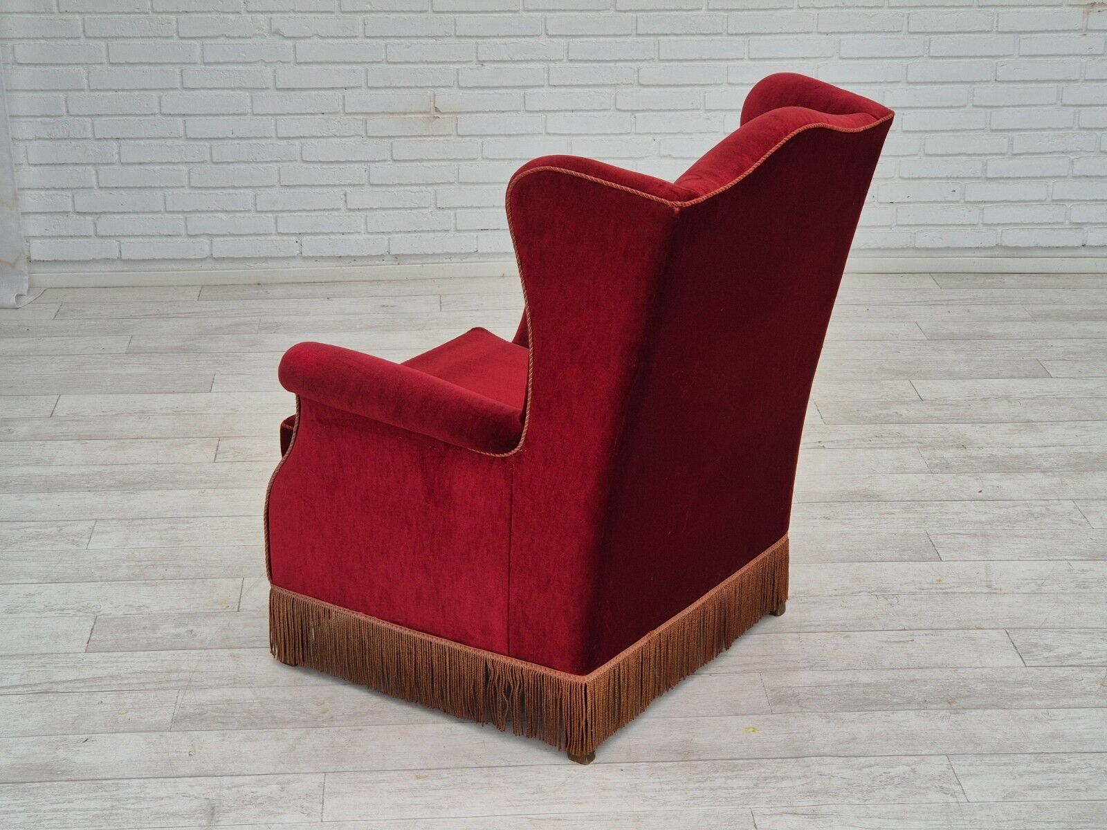 1970s Danish highback wingback armchair original condition furniture velour