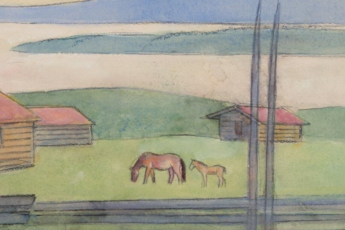 Einar Jolin well listed Swedish artist Oil pastel on paper Country landscape