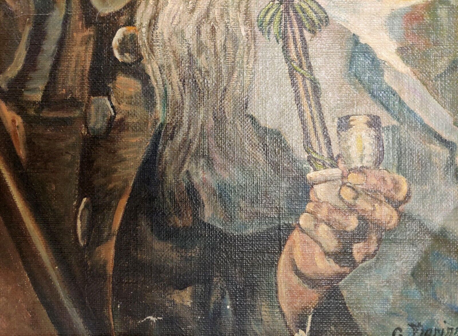 G Marinus: WHITE BEARDED OLD MAN SMOKING LONG PIPE