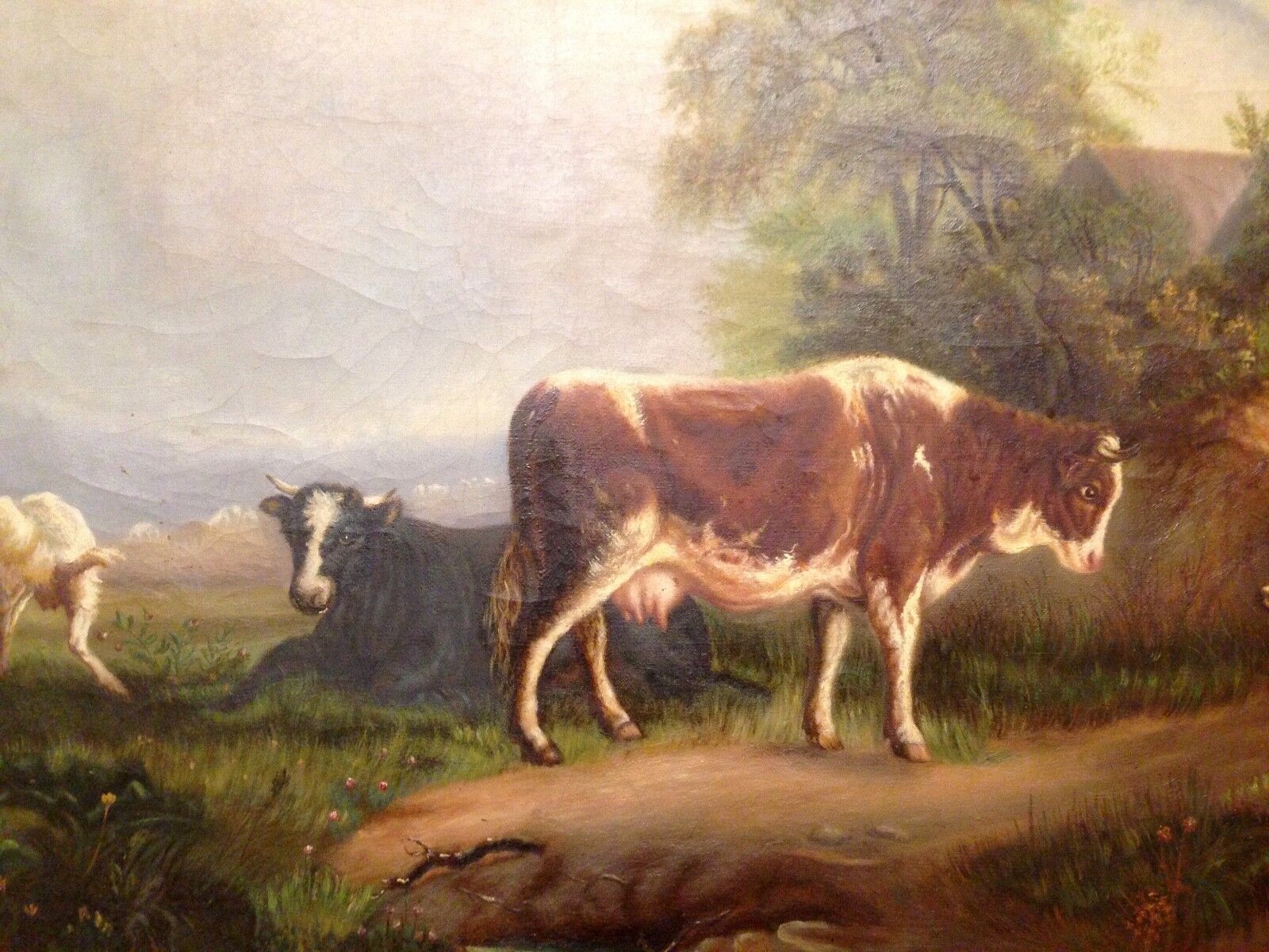 PASTORAL SCENE WITH COWS GOAT DOG AND GIRL