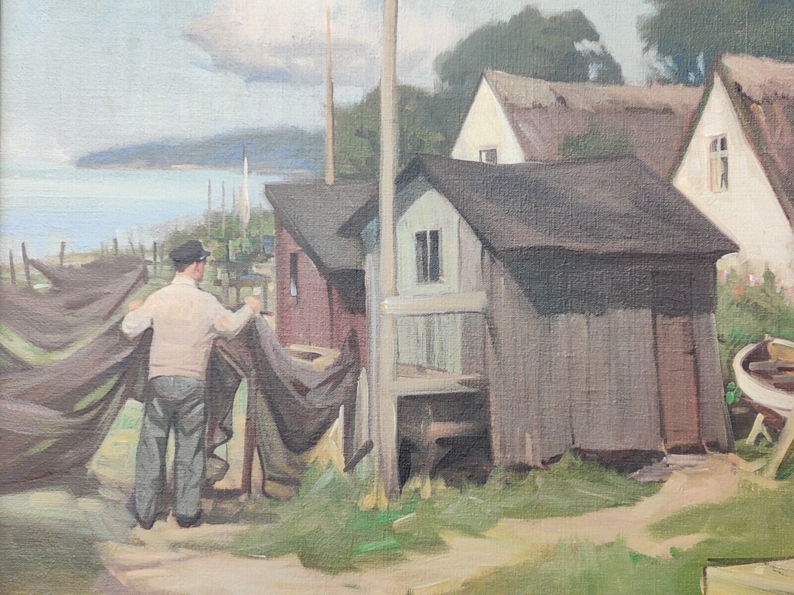 Knud Edsberg (1911-2003): FISHERMEN'S VILLAGE original oil painting