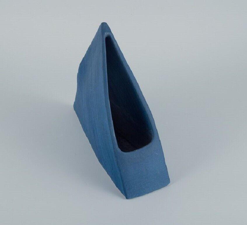 European studio ceramicist Unique triangular vase in blue glaze Late 1900s