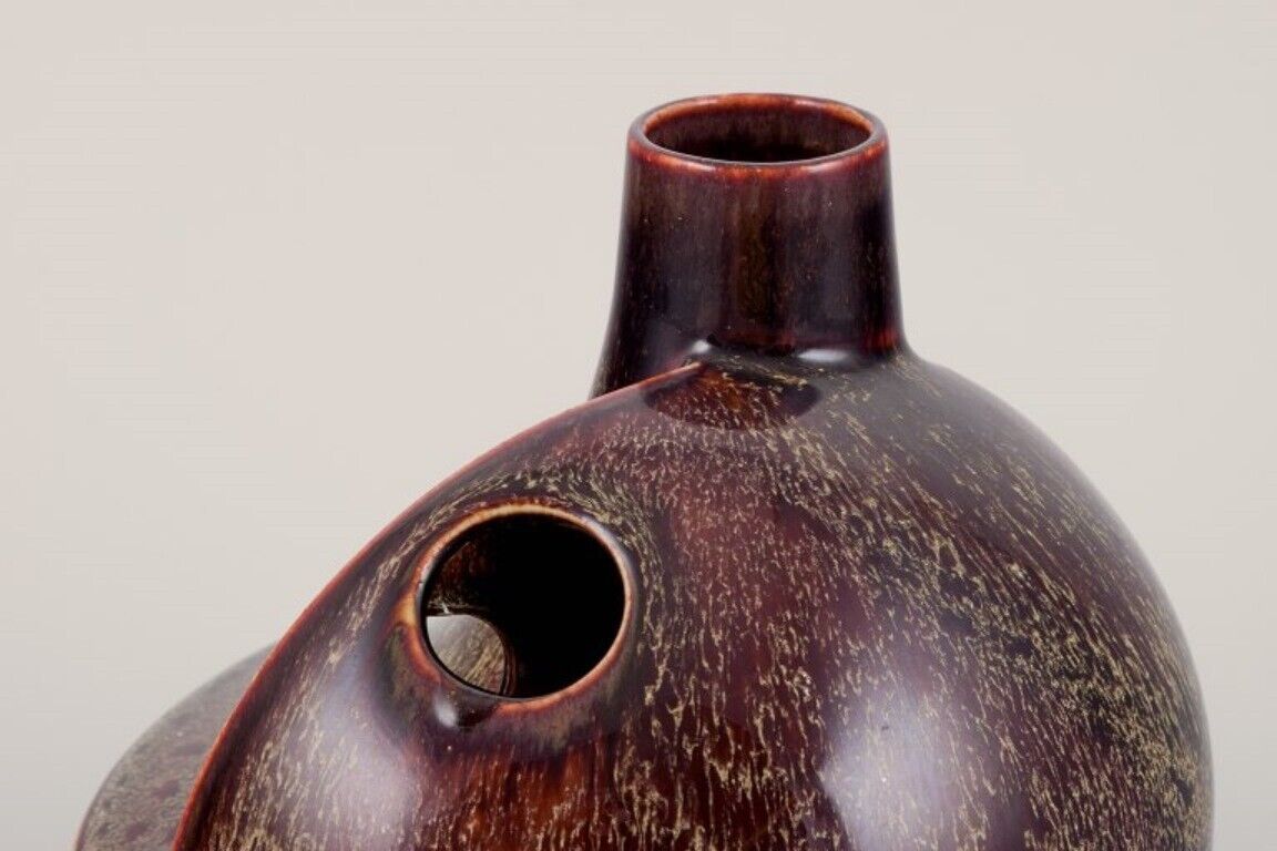 European studio ceramist Unique ceramic vase with speckled glaze in brown tones