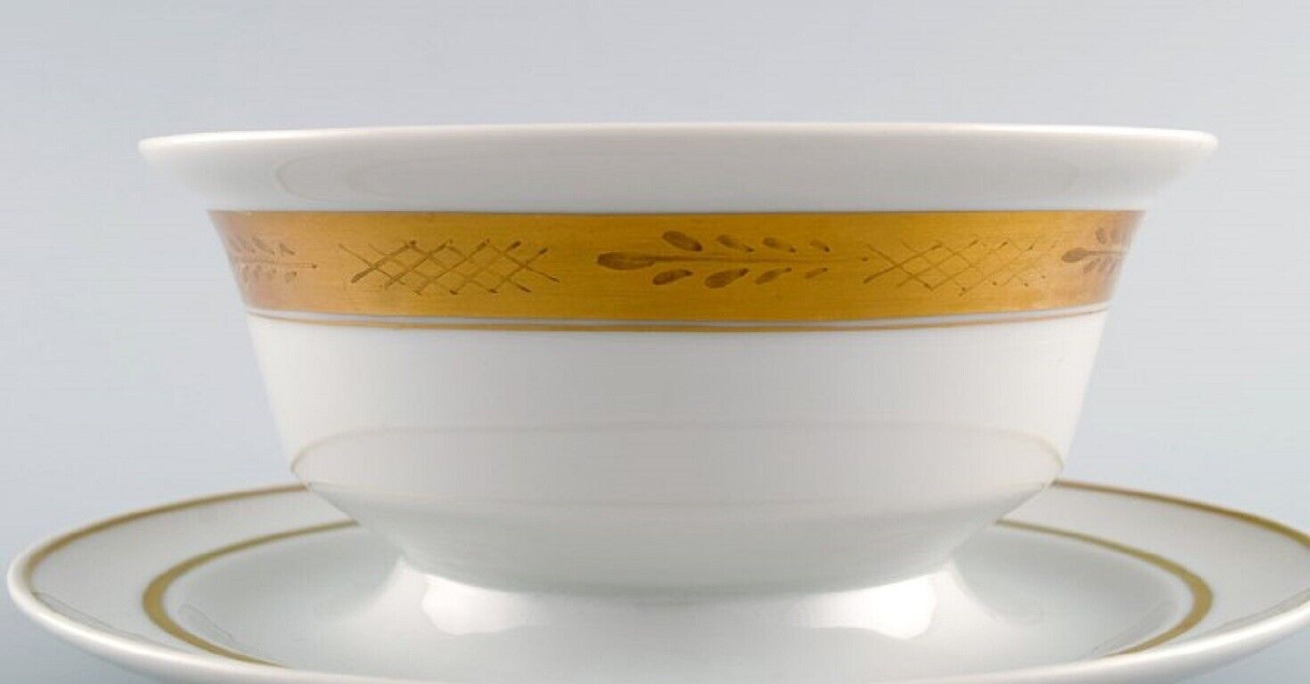 Royal Copenhagen service no 607 Porcelain sauce bowl Gold border with foliage