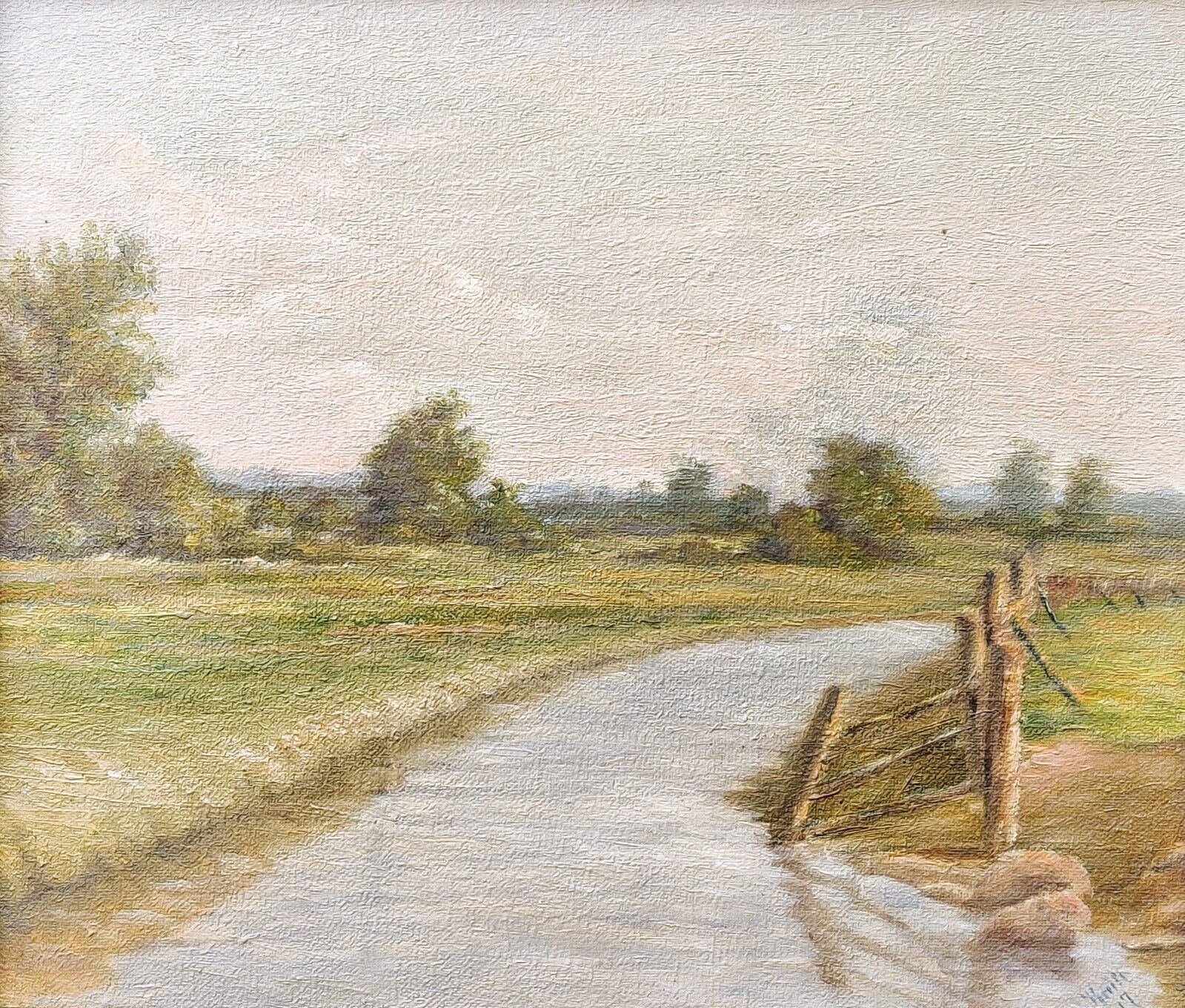 STREAM THROUGH OPEN LANDSCAPE original oil painting