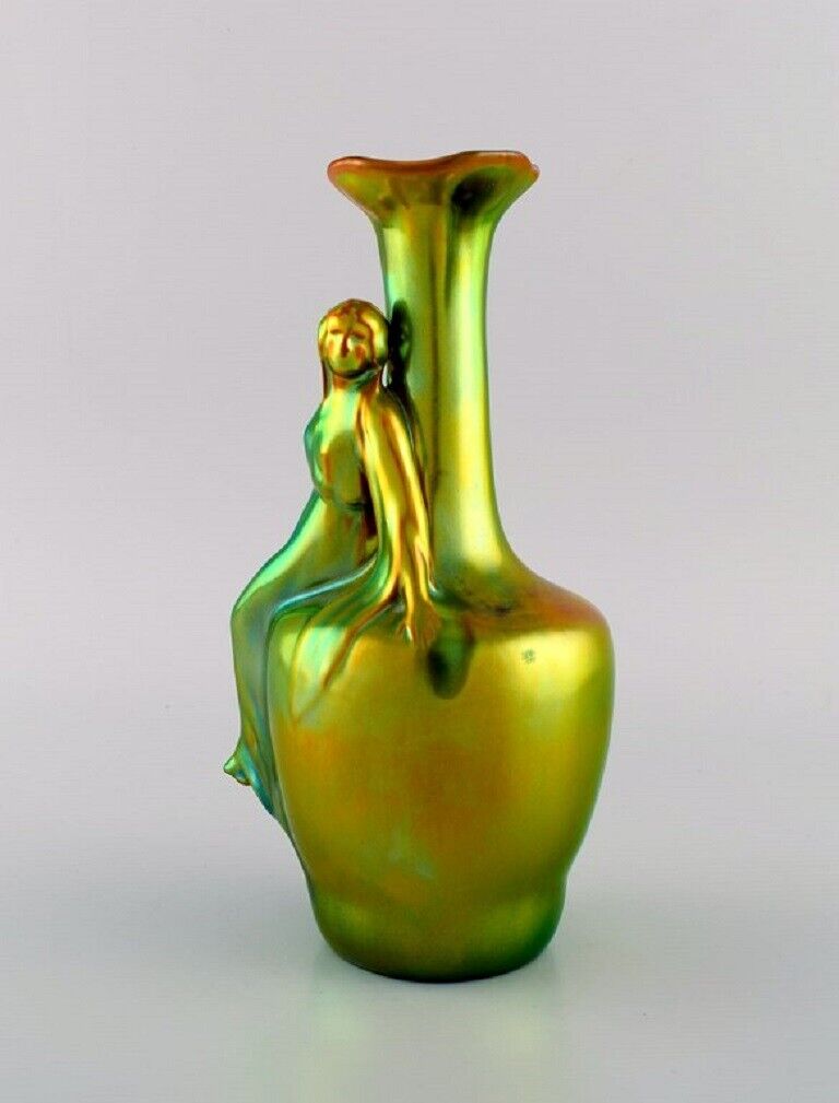 Zsolnay Art Nouveau vase in glazed ceramics modelled with sitting woman