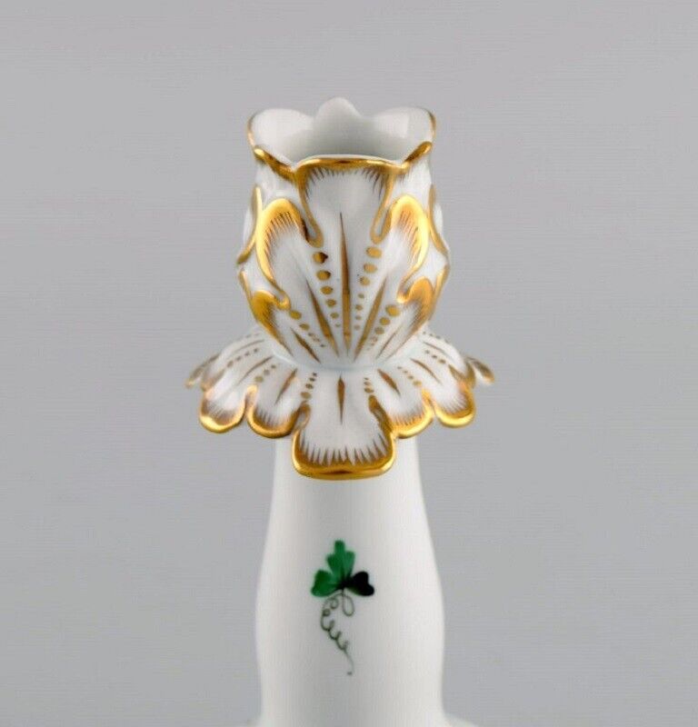 Herend candlestick in hand-painted porcelain with gold decoration Mid-20th C