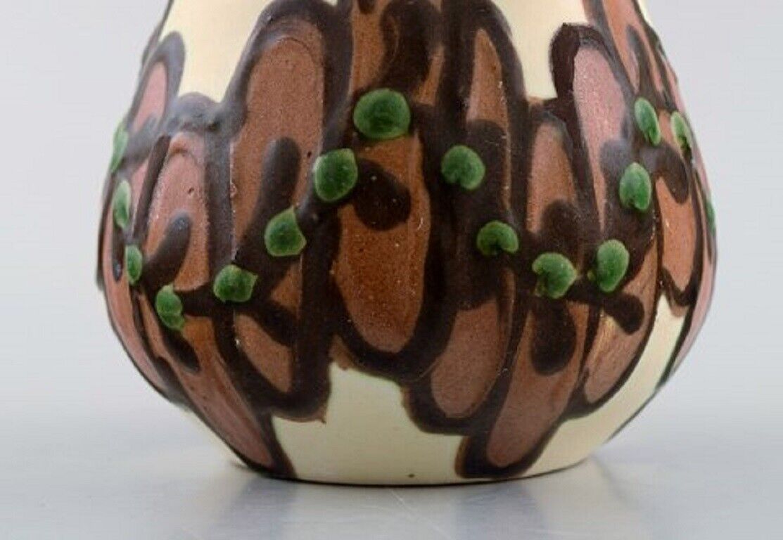 Kähler HAK Vase in glazed ceramics Maroon flowers on light base 1930 / 40's