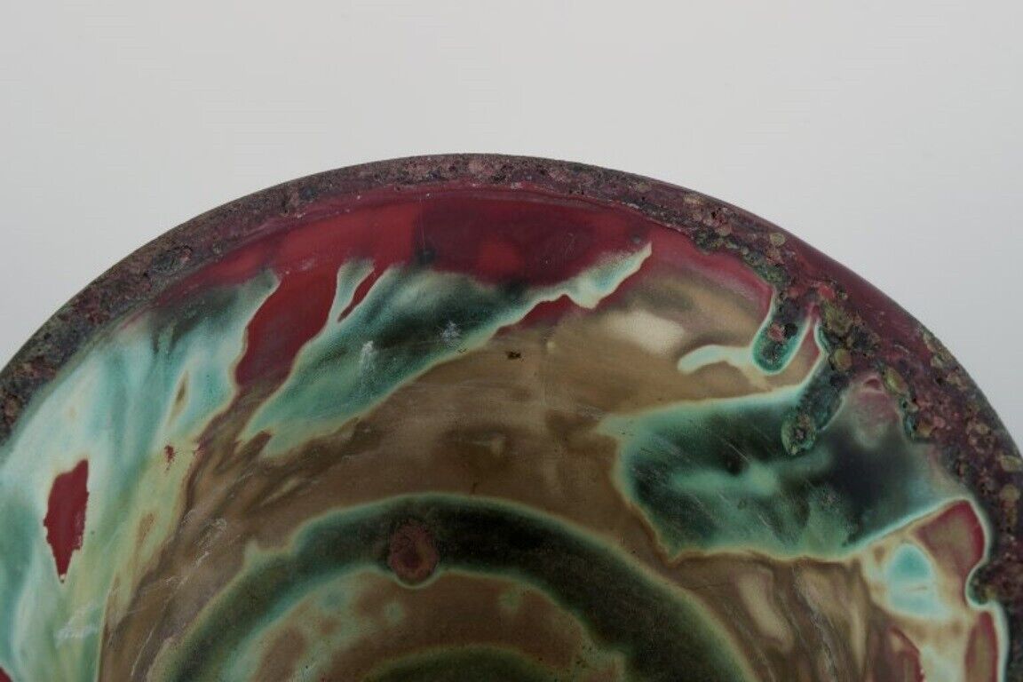 European studio ceramicist Unique ceramic bowl in raku-fired technique 1975