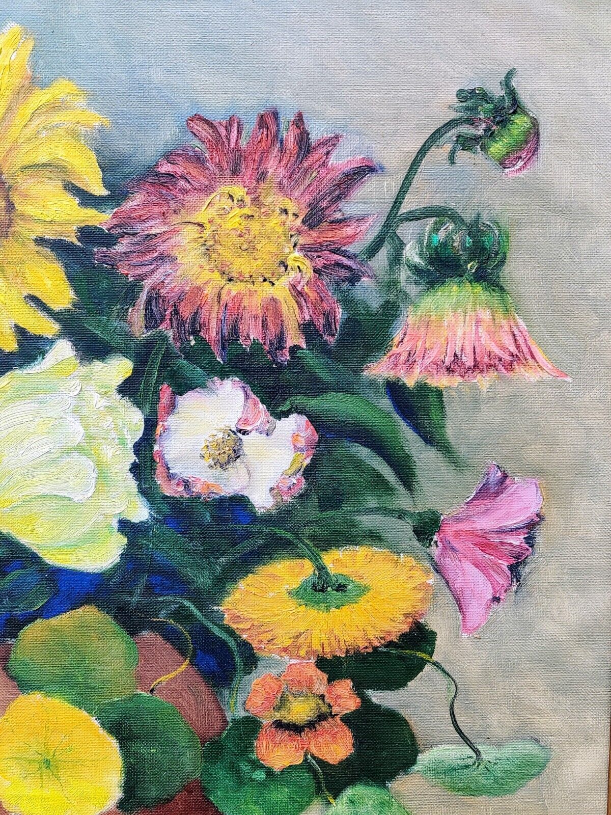 Carl Bosevang (1885-1970): COLORFUL FLOWERS original oil painting